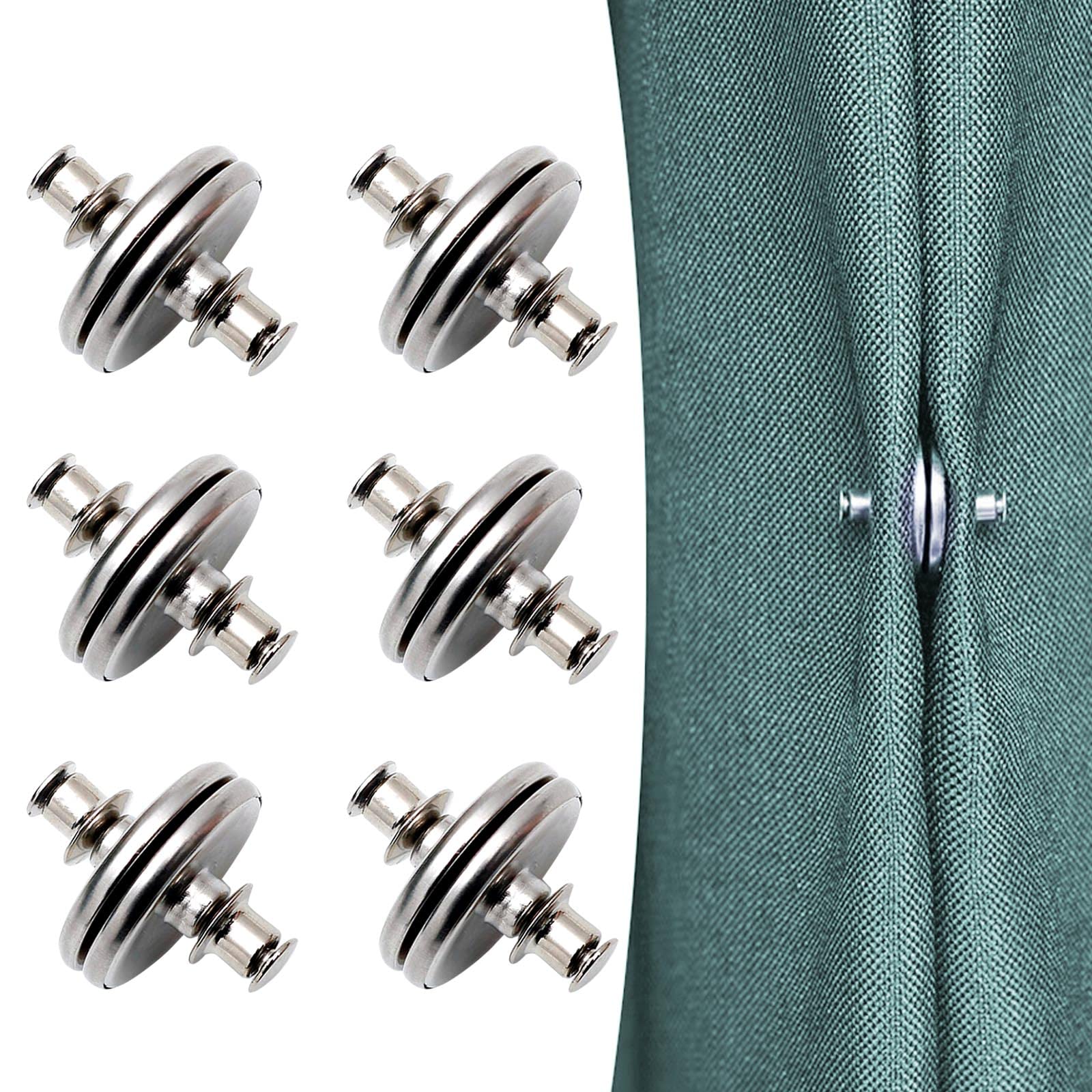 AWAVM 6 Pairs of Metal Circular Magnets with Strong Magnetic Suction Buckles, Curtains and Shower Curtains with Leak Proof Concealed Buttons, and Invisible Nail Free Magnetic Curtain Button (20mm)