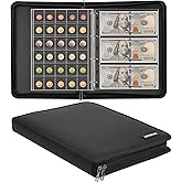 Coin Collection Book Holder for Collectors, 300 Pockets Fireproof Coins Collecting Album & 36 Sleeves Money Storage Case for 