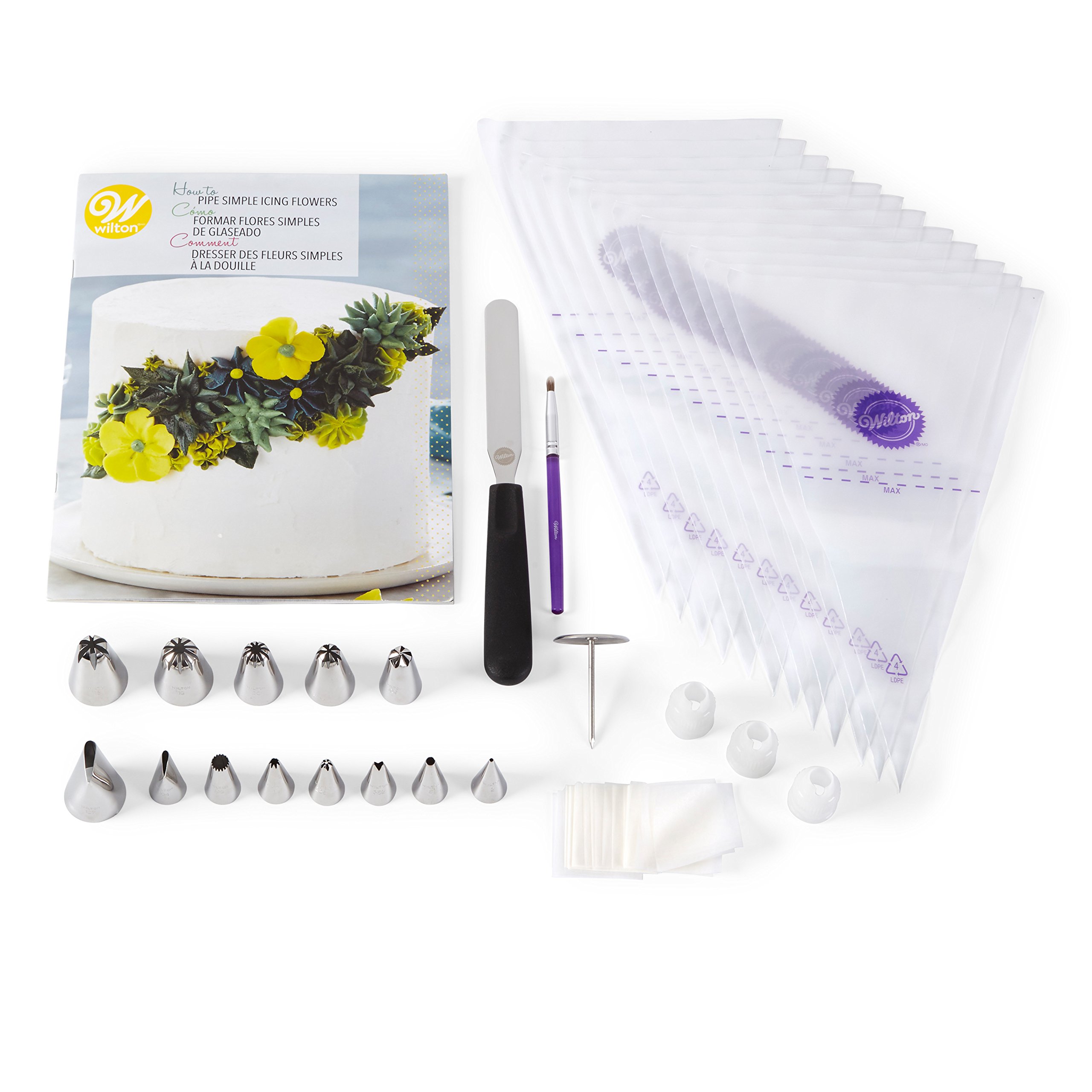 Wilton How to Pipe Simple Icing Flowers Kit 68Piece Cake Decorating Kit with Spatula