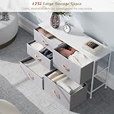 Nicehill Tall Chest of Drawers Fabric Dresser 5 Drawers Grey White view 4