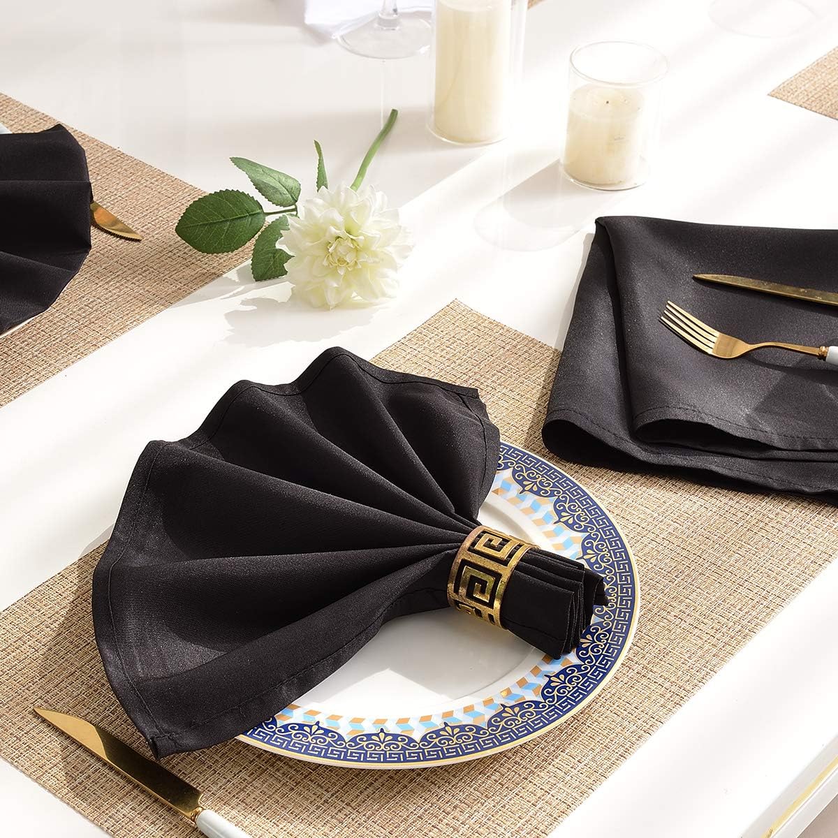EVENTSDECO Cloth Napkins Black Basic Dinner Napkins 12 Pack 17 x 17 Inch Polyester Napkins for Dining Restaurant Hotel and Wedding: Home & Kitchen