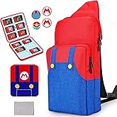 Owngen Cute Travel Bag for Nintendo Switch/Lite/OLED, Portable Gaming Sling Chest Shoulder Crossbody Carrying Accessories Storage Backpack with Cute Game Card Case, 4 Thumb Grip Caps