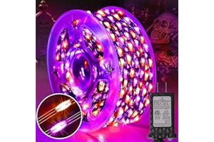 KNONEW 203FT 600LED Orange & Purple Halloween Fairy Lights Plug in,Orange Purple Halloween String Lights Outdoor Waterproof 8 Modes Memory Times for Bedroom Garden Party Halloween Decorations