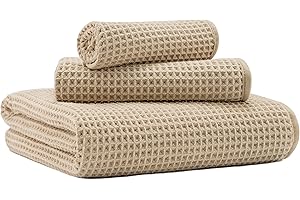 MICROFI New Microfiber Waffle Bath Towels, 3 Pieces, Oversized, Soft, Absorbent, Fast Drying, Lint Free, Includes Bath, Face and Hand Towels