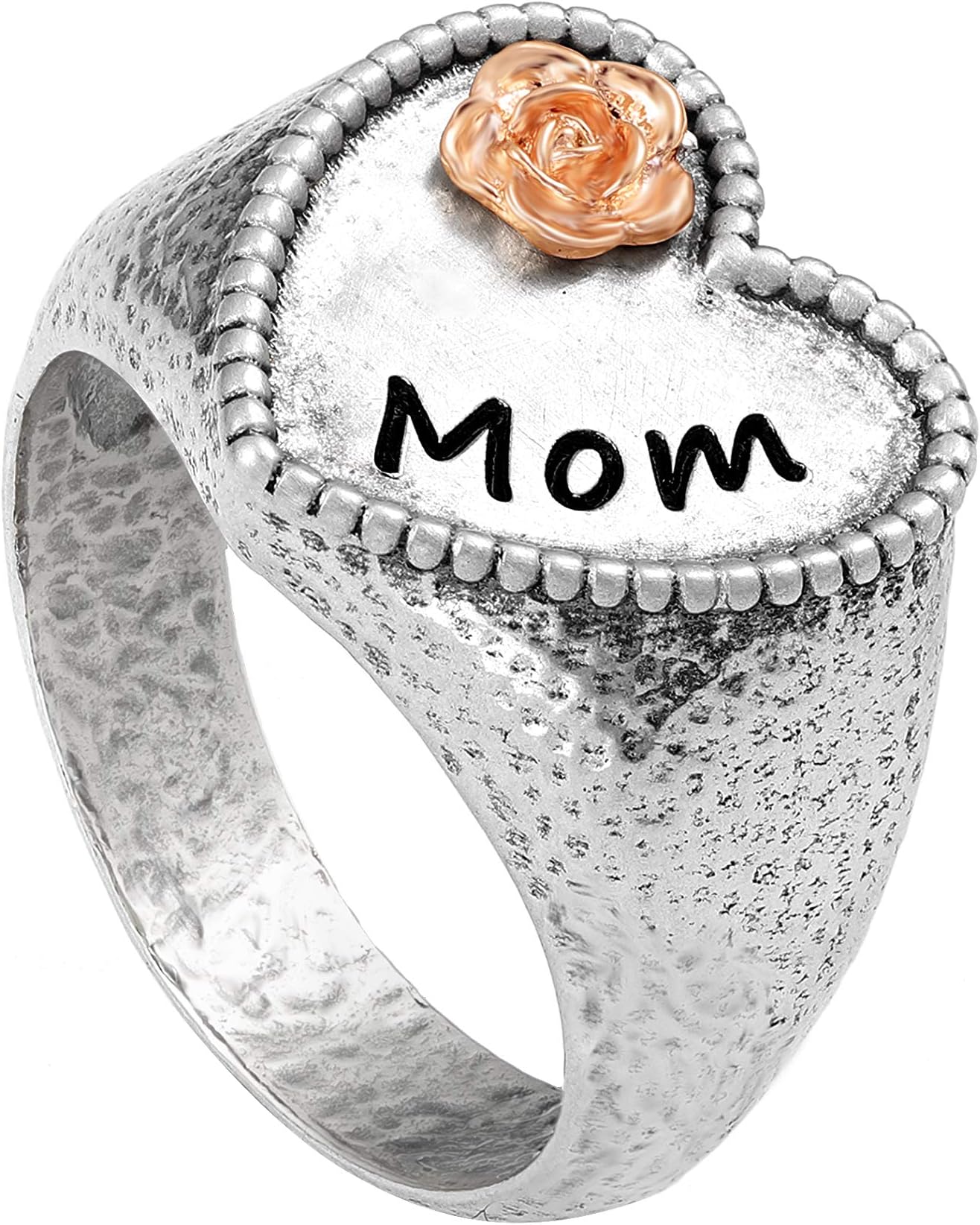 Paz Creations 925 Sterling Silver MOM Heart Shaped Signet Ring