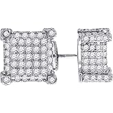 Sterling Silver Or Yellow-Tone Womens Cubic Zirconia Square Stud Earrings