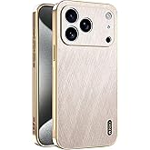 Yarxiawin Phone Case for iPhone 17 Pro Max Shockproof, Golden Thread Texture for iPhone 17 Pro Max Case Silicone Slim Electroplated Black Cover Leather Anti-Fingerprint (Gold)