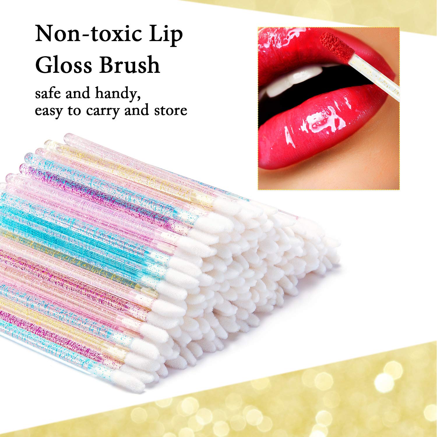 200 Pieces Disposable Lip Brushes Glitter Crystal Lip Brush Lip Gloss Applicators Lipstick Gloss Wands Makeup Brushes Tool Kits: Beauty