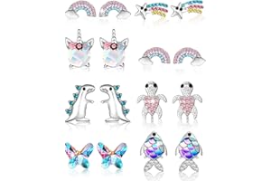 Hicdaw 8/12 Pairs Cute Stud Earrings for Girls Hypoallergenic Earrings Earrings for Girls Opal Earrings for Teen Girls