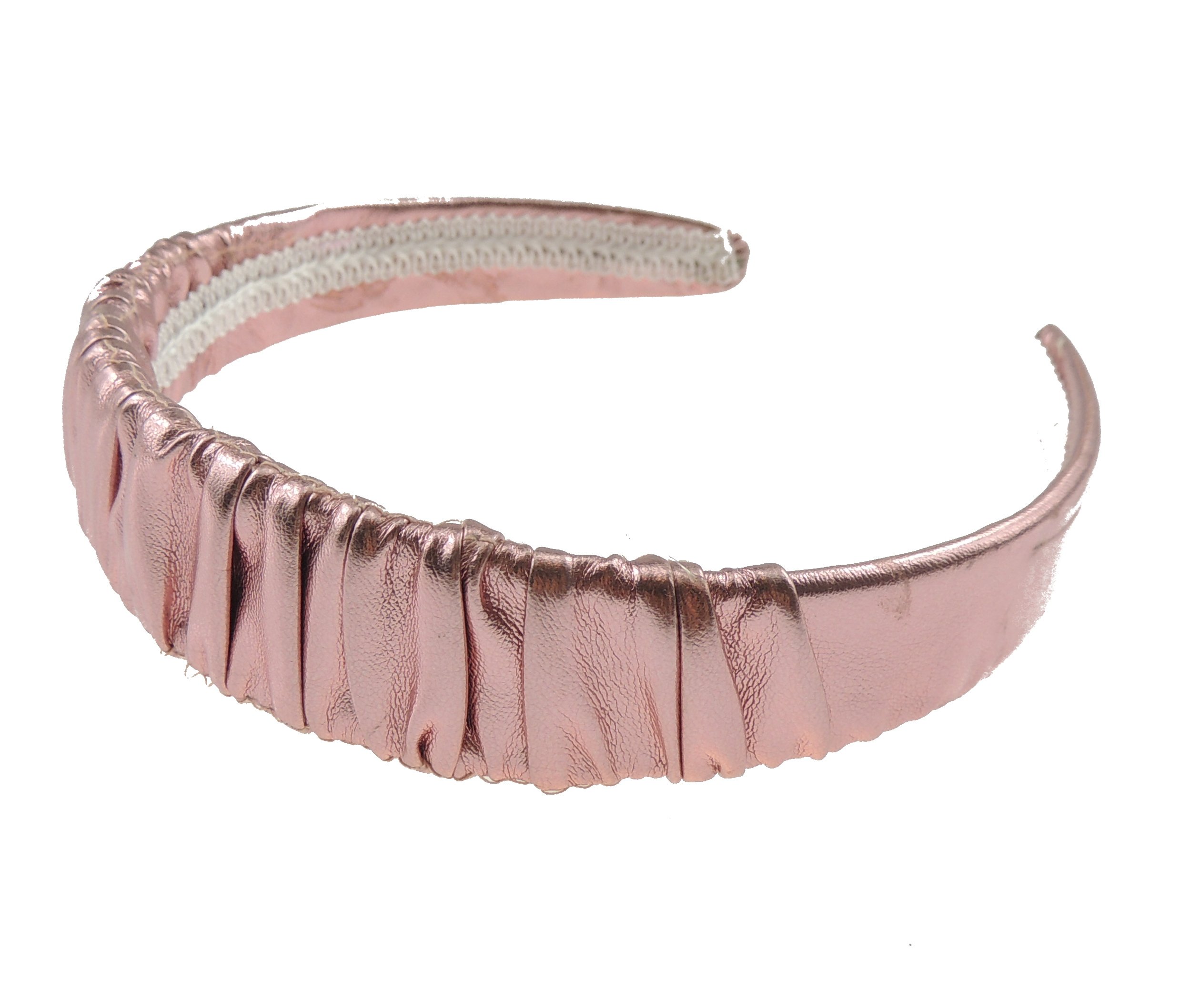 Womans Girls Metallic Crinkle Leather Look Vegan Fabric Turban Evening Boho Retro Funky Vintage Rouched Crinkle Headband Alice Band Hair Hairband For Christmas Birthday Wedding (Pink, One Size)
