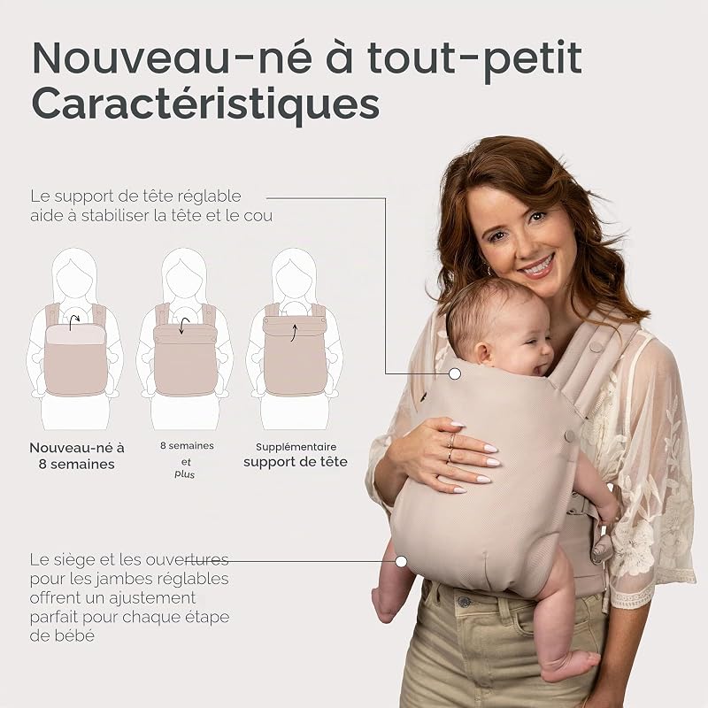 Honey Blossom Porte-Bébé Ergonomique, 3,2–18,1 kg, Position en M, Assise Réglable, Bretelles Croisées, Toasted Almond