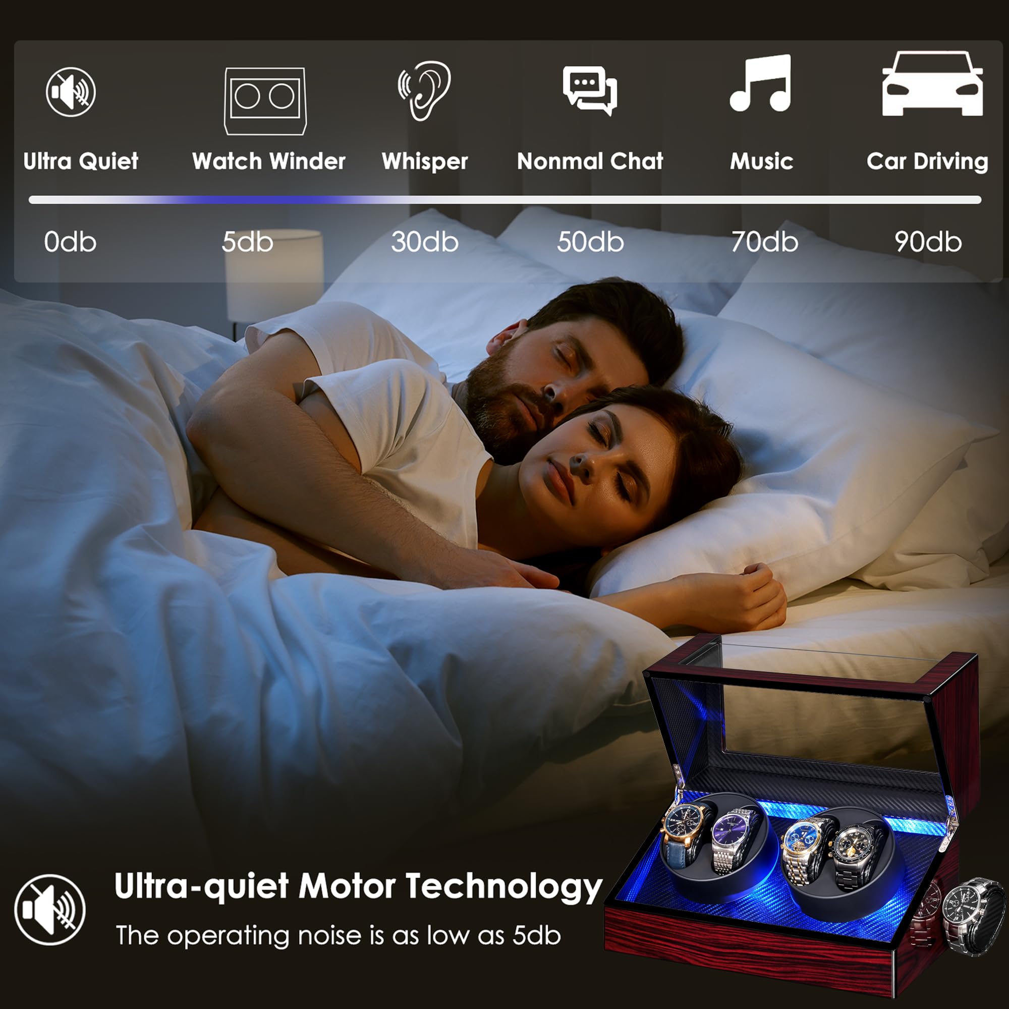 ANWBROAD Watch Winders For Automatic Watches, Automatic Watch Winder Box With Led Light, Watch Turner For Automatic, 4 Watch Rotator And Super Quiet Motor And 4 Rotation Mode, UJWW011Y