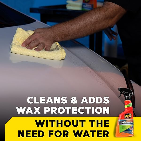 MEGUIAR’S HYBRID CERAMIC WATERLESS WASH & WAX – WATERLESS CAR WASH SPRAY WITH CERAMIC CHEMISTRY FOR A SLICK, PROTECTIVE BARRIER – NO-SCRATCH FORMULA FOR GLOSSY PAINT AND CERAMIC COATINGS, 24 OZ