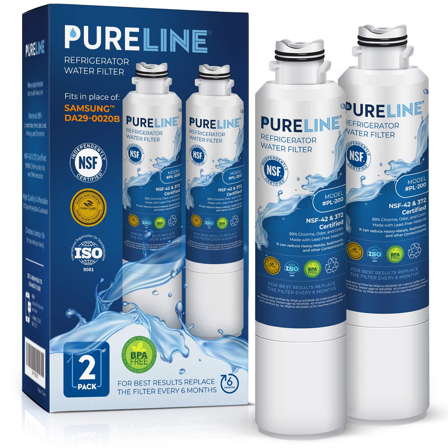 PURELINE DA29-00020B Samsung Refrigerator Water Filter Replacement, Replacement for DA29-00020A/B, HAF-CIN/EXP, HAF-CIN,DA97-08006A, Kenmore 46-9101, 469101, 9101 Refrigerator Filter (2 Pack)