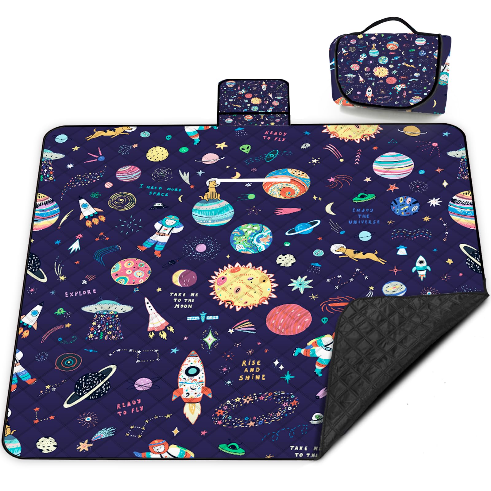 Photo 1 of Extra Large Picnic Blanket Waterproof,80"x 80"Foldable Machine Washable Beach Blanket,Outdoor Blanket for 6-8 Adults,Suitable for Indoor Crawling,Park Beach,Camping,Hiking,Family Travel(Starry sky)