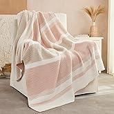 Cozzenity Throw Blanket, Soft Cozy Fluffy Striped Throw Blankets for Couch, Sofa, Bed, Chair, Warm Fuzzy Plush Lightweight Decorative Stripe Blanket, Pink Khaki, 50x60 inches