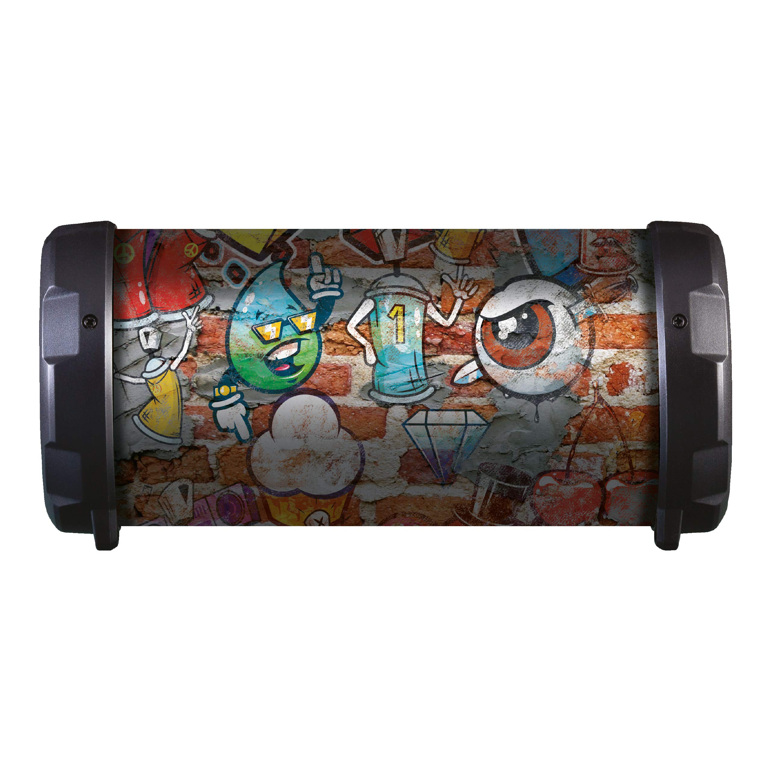 Daewoo Rechargeable Bluetooth Tube Speaker with 8W Power Audio Output and 1200mAh Battery, Various Input Options Including Bluetooth, Aux-In and Micro SD for Music Preloading- Graffiti Design