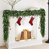 Mduvoz 9 FT Artificial Norfolk Pine Garlands with Lights, Pre-Lit Christmas Garland, Real Touch Pine Artificial Faux Greenery Garland for Table, Mantle, Wall, Indoor, Outdoor Christmas Decorations