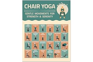 H+CO INSPIRED Chair Yoga Chart For Seniors - 24 Illustrated Stretching Poses for Strength & Stability - Yoga Poster for Physical Therapy, Mobility Practice - Mindful Flexibility Routine for the Home, Office or Gym