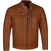 COMMUTER Men's Motorcycle Jacket, Premium Buffalo Leather, CE Armor, Utility Pockets, Street Cruiser Motorbike Biker Tan L