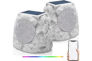 NiceBuy Rock Speakers Outdoor Waterproof Solar Set of 2 Rock Speaker Bluetooth Wireless Bass Solar Powered Garden Speakers with TWS Pair&RGB Colors&DC Charge for Outside Patio Deck BBQ