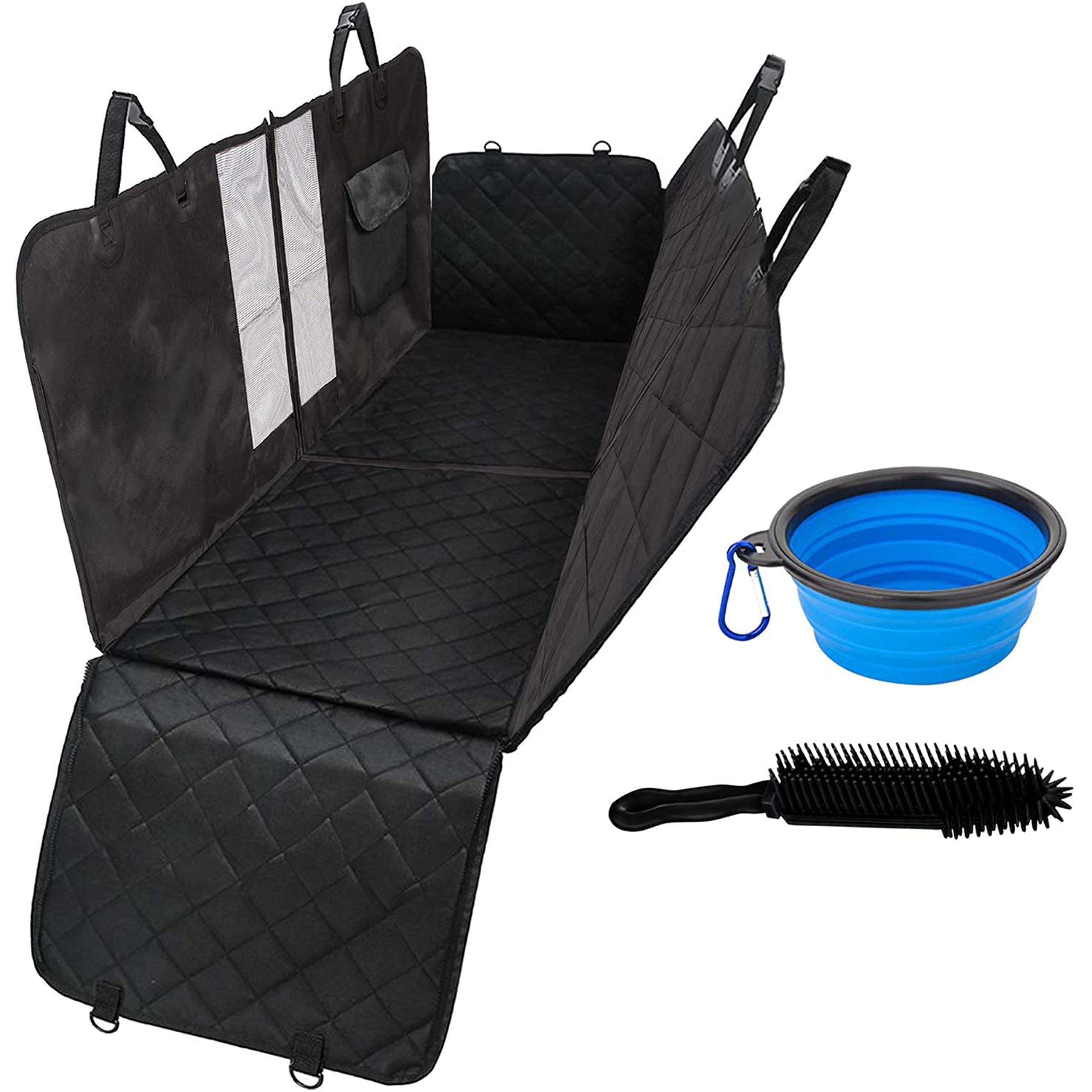 SmartPeas XXL Padded Dog Car Seat Cover - Universal, Robust, Detachable - Includes Dog Bowl & Brush - 165 * 142 * 50 Cm