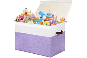 GOWEE Large Toy Box with Lid, Sturdy Toy Storage Chest Bin Boxes Organizer Basket with Dividers for Toddlers, Kids, Boys, Girls, Nursery, Living Room, Bedroom, Playroom 25"x13" x16" (Purple and White)