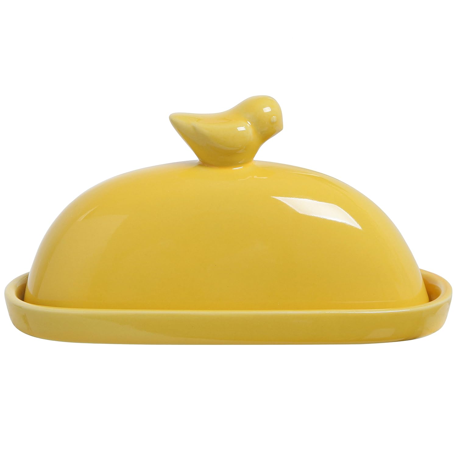 MyGift Yellow Bird Design Decorative Ceramic Butter Dish and Lid Cover