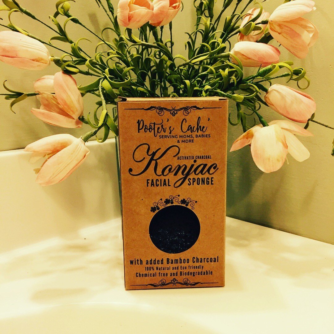 KONJAC SPONGE - All Natural Activated Charcoal with Added Bamboo Charcoal