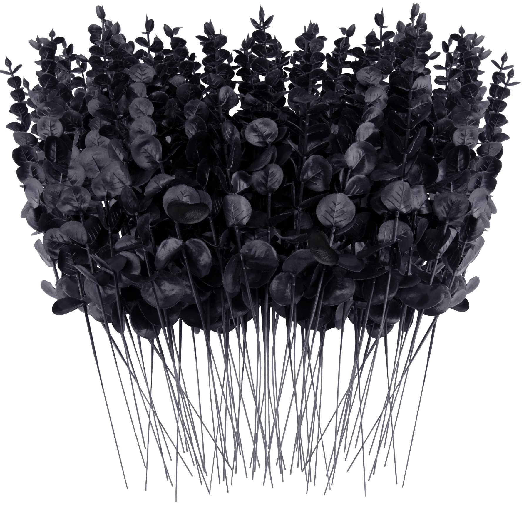 FEQO 72 Pcs Eucalyptus Stems Artificial Eucalyptus Leaves 15 Inch Faux Eucalyptuses Branches for Wedding Bouquet Home Decor, Black