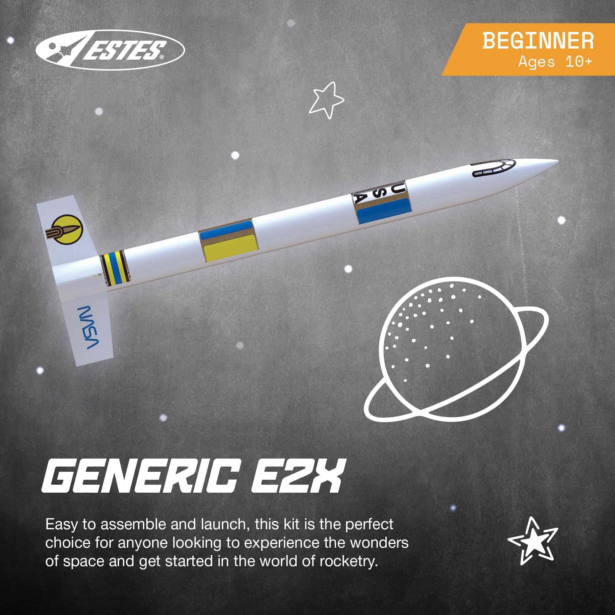 Estes 2008 Generic E2X Rocket-Building Kit, Beginner Customizable Flying-Rocket-Model Kit for Ages 10+