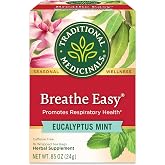 Traditional Medicinals Breathe Easy Eucalyptus Mint, 16 Tea Bags | Promotes Respiratory Health, Kosher, Non-GMO, Caffeine-Free, Compostable