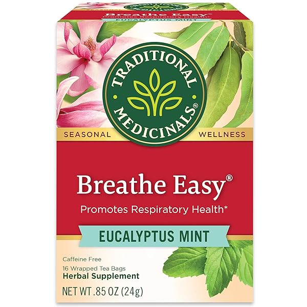 TRADITIONAL MEDICINALS TEA, ORGANIC BREATHE EASY, PROMOTES RESPIRATORY HEALTH, 16 TEA BAGS