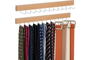 ZEDODIER 2 Pack Wodden Tie Hanger Wall Mounted, Space Saving Belt Organizer for Man with 24 180° Rotating Hooks, Space Saving