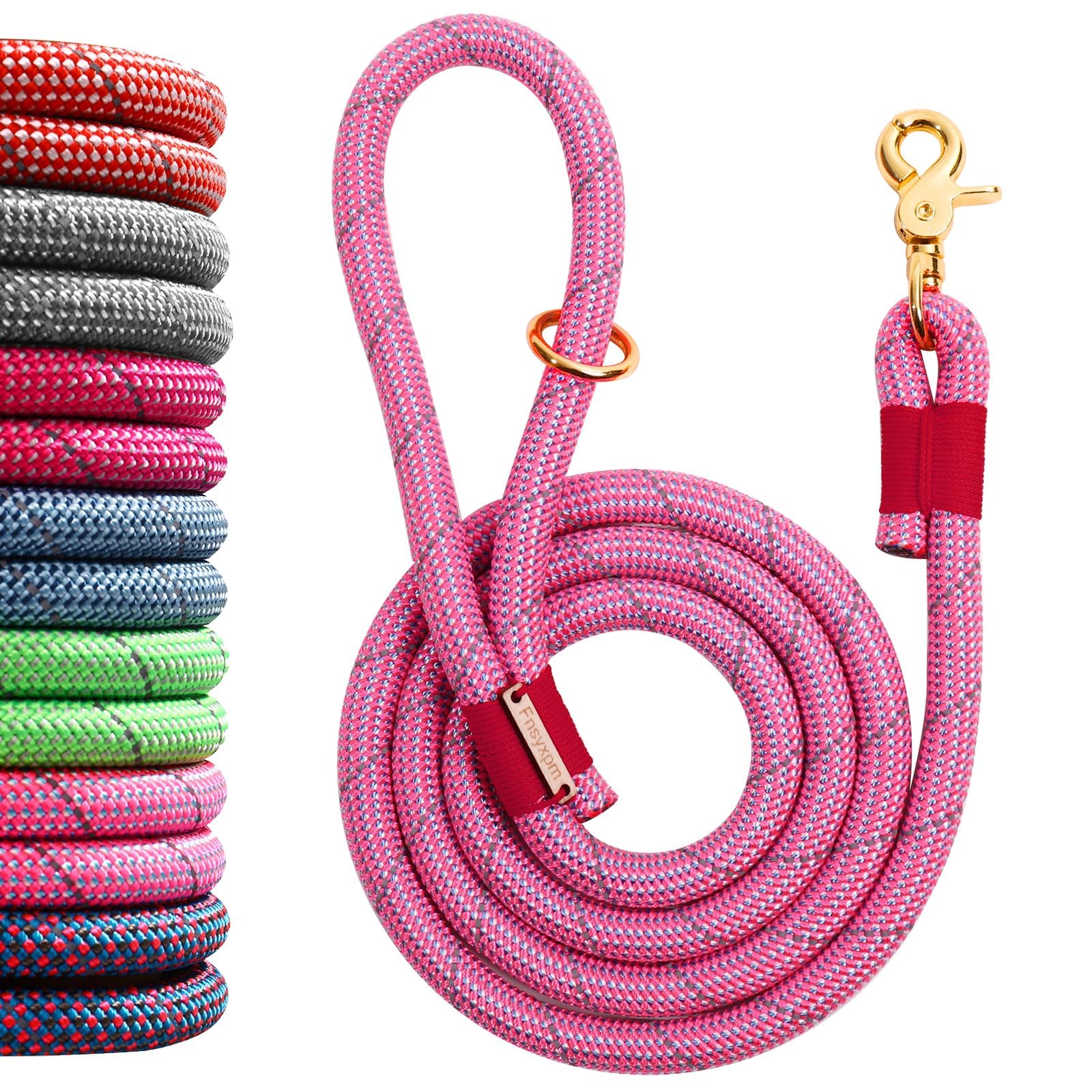 Photo 1 of Fnsyxpm Nylon Rope Dog Leash Reflective, Handmade Braided Strong Dog Lead, Heavy Duty Rope Leash for Medium Large Dogs (5 FT - 3/5" Pink)