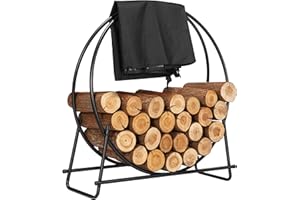 VIVOHOME 32 Inches Firewood Log Rack Hoop with Cover, Heavy Duty Solid Steel Fire Wood Storage Rack and Cover Set with Zipper, Round Log Holder Ring for Indoor Outdoor Patio Deck Porch
