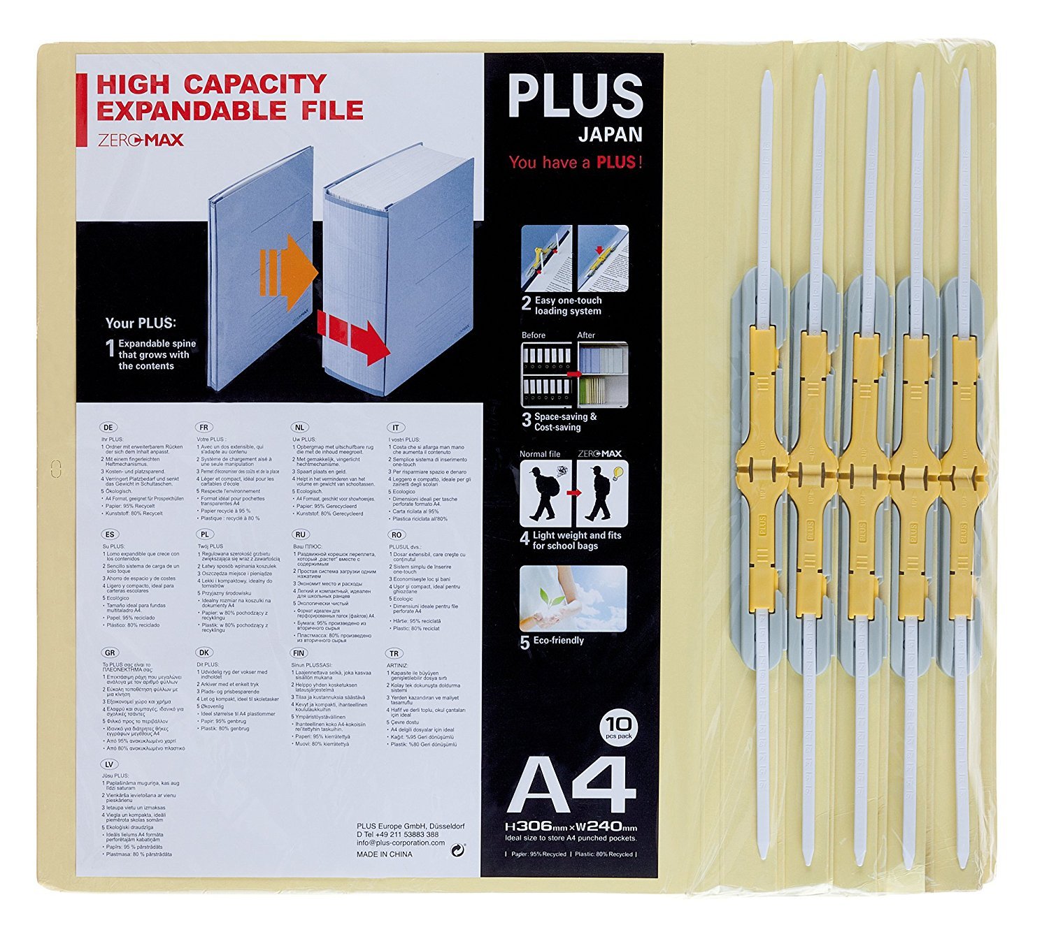 Plus Japan FL-021SSW-BE Zero Max Expandable File - Beige (Pack of 10)