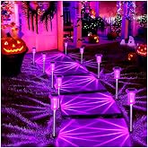 DenicMic Solar Halloween Lights Outdoor Waterproof 10 Pack Halloween Decor | Stake Lights for Yard Pathway Garden Patio Lawn Walkway Driveway, Auto On/Off Purple LED Halloween Decorations Outdoor