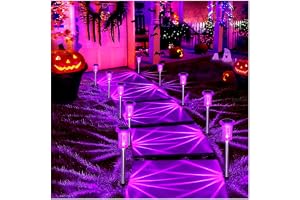 DenicMic Solar Halloween Lights Outdoor Waterproof 10 Pack Halloween Decor | Stake Lights for Yard Pathway Garden Patio Lawn Walkway Driveway, Auto On/Off Purple LED Halloween Decorations Outdoor