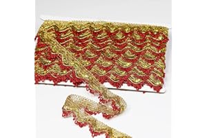 dlboboai Shiny Sequins Lace Trim Polyester Braided Ribbon 14 Yards 35mm Wide for Sewing Crafts Clothing Curtains Accessories Lampshade Home DIY Decoration (Red-Gold, 35mm Wide)