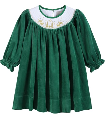 lil cactus christmas dress Red Corduroy Nativity Smocked Bishop Dress, 3-6 Months: Clothing, Shoes & Jewelry WTS
