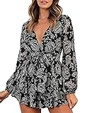 Relipop Women's Romper Floral Print V Neck Baggy