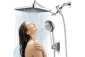 RNDIOZD Shower Head with Handheld Combo,11.8 Inch Large Rectangular Rain Shower Head with 5 Modes Handheld Spray Combo,Adjustable Double Shower Heads with Holder and 11'' Extension Arm,Chrome