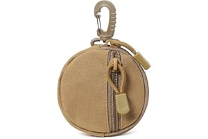 GMYIAK Coin Pouch, Round Coin Bag with Zipper and Carabiner, Change Purses Small Organizer Bags Canvas for Home, Coin Purse Keychain Pockets for Waist Pack (Brown)