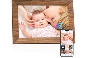MAXANGEL Uhale Digital Picture Frame 32GB Storage 10.1 Inch Wood WiFi Electronic Photo Frames SD Card Slot IPS Touch Screen HD Display Auto Rotate Slideshow Share Videos Photos Instantly Send Wishes Remotely