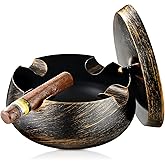 Extra Large Cigar Ashtrays with Lid for Outdoors Indoors Outside Patio Living Room Home Retro Decor,1.3'' Wide Cigar Rest Ashtray for Cigars,Cigar Accessories for Men Dad Husband Boyfriend