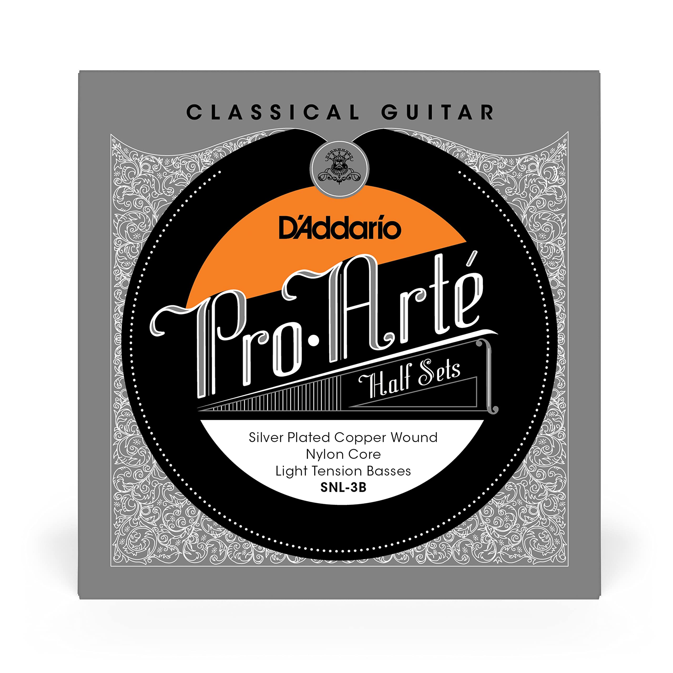 D’Addario Guitar Strings - Pro-Arte Nylon Guitar Strings - SNL-3B - Classical Guitar Strings - Half Sets, Light Tension, Silver Plated Copper-Nylon Core