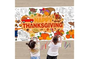 Hedeey Thanksgiving Giant Coloring Poster Tablecloth Disposable, 34 x 72 Inches Paper Coloring Table Cover with Tuekey Pumpkin for Classroom Party Favors Supplies (1, Thankgiving)