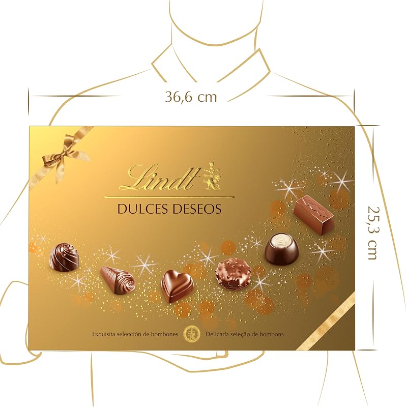 Dulces Deseos Caja de bombones de chocolate surtidos, chocolate con leche, chocolate negro, chocolate blanco, bombones para regalar, caja de bombones, 337 g