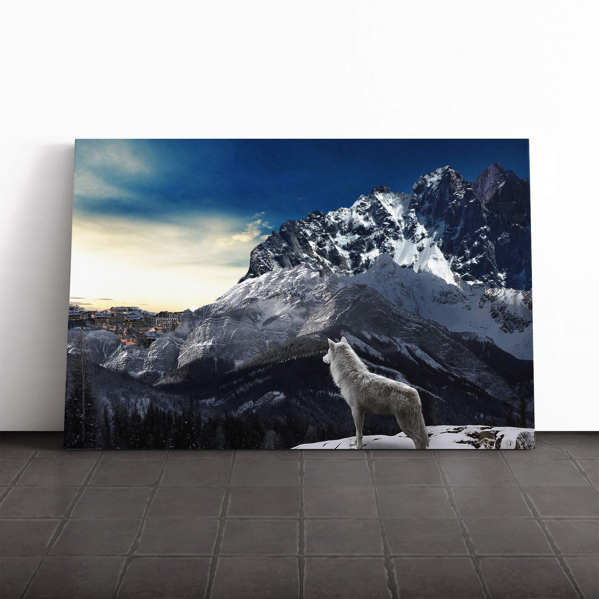 White Wolf Moutain Landscape Canvas Print | Gallery Wrapped 30mm Frame Wall Art | 20x14 inches | Ready to Hang | Modern Animals Picture | Living Room Bedroom Lounge Office